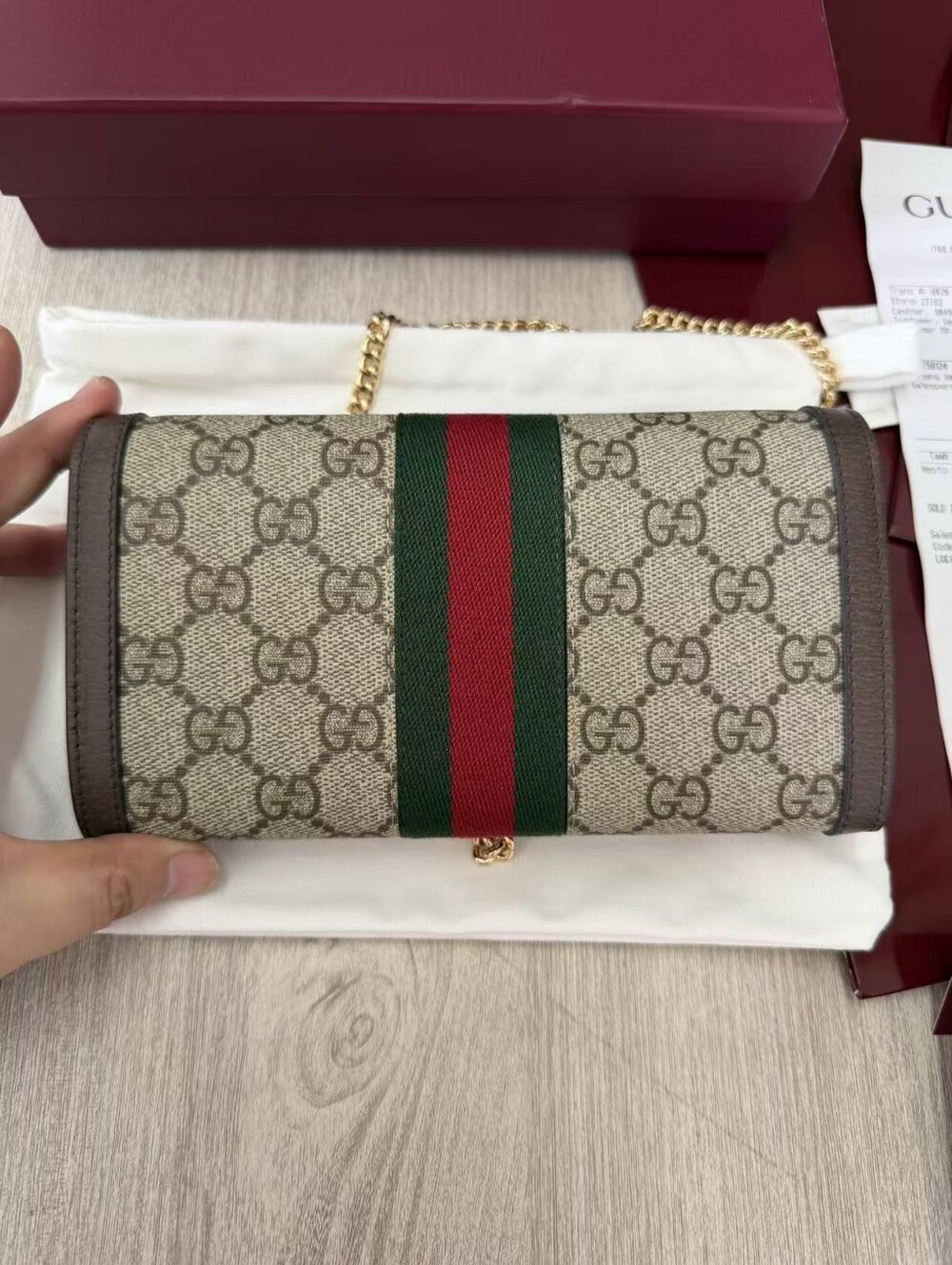 Gucci Beige GG Supreme Ophidia wallet on chain - Picture 3 of 16